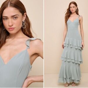 Lulu's Elegant Light Blue Tiered Maxi Dress
